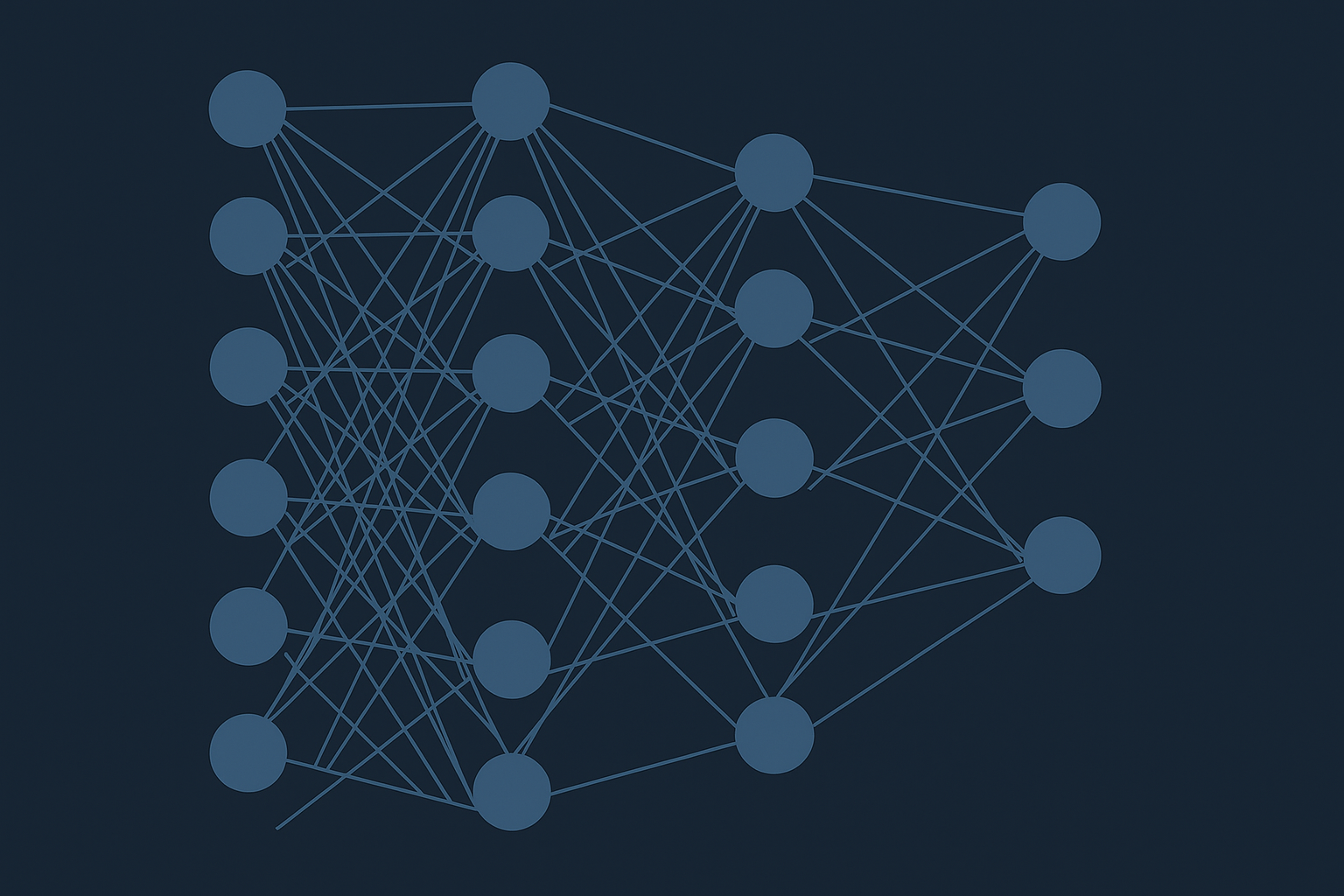 Neural network diagram showing interconnected nodes in artificial intelligence systems