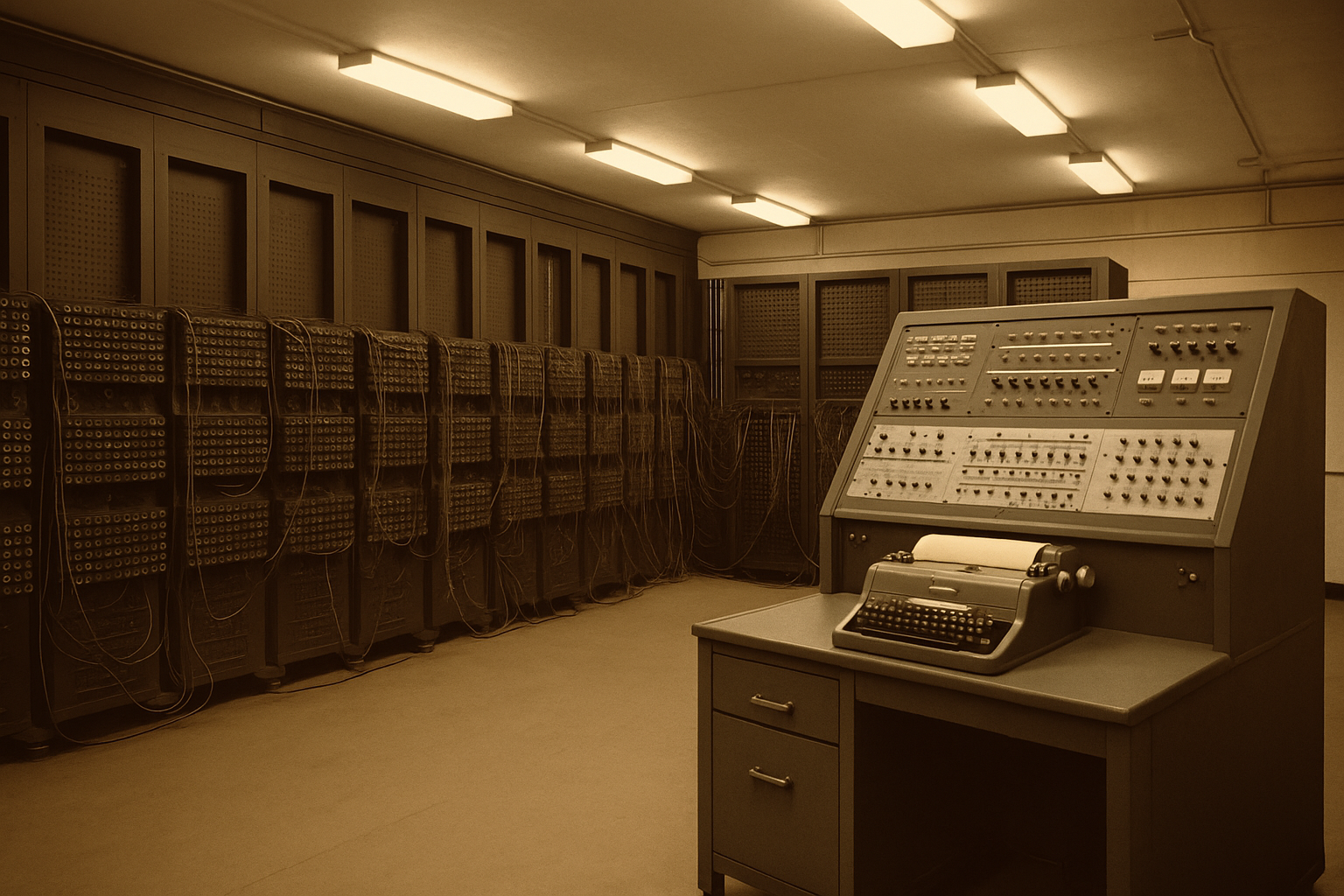 ENIAC vintage computer from 1940s representing early artificial intelligence foundations