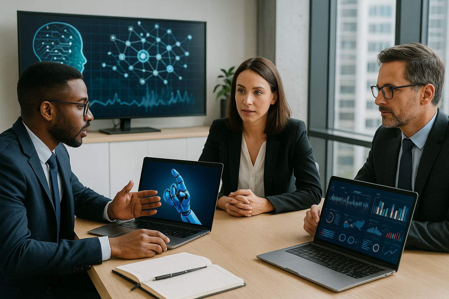 Professional business office with AI automation technology integration